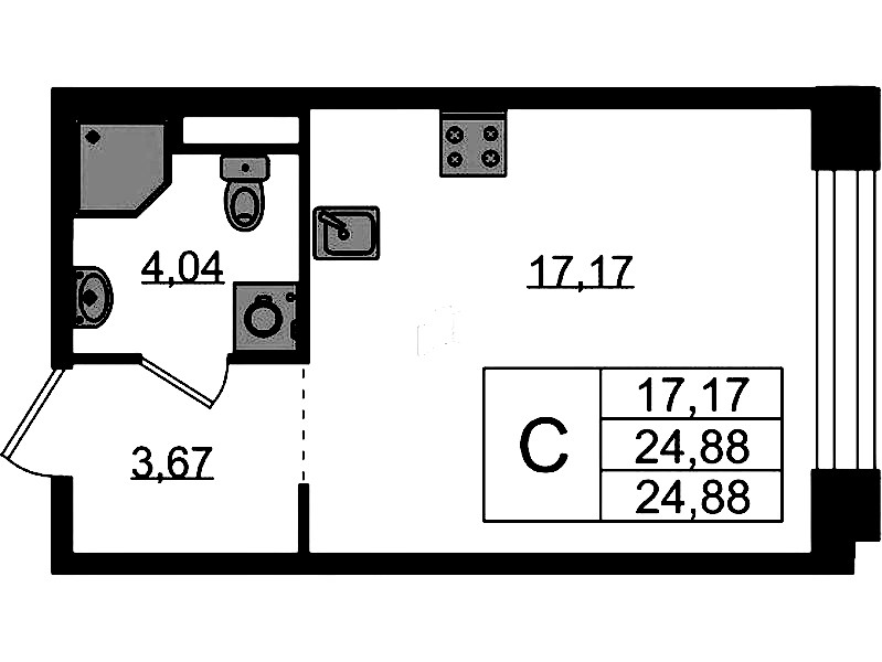 Квартира студия 24.88 м², 2/5 эт., ЖК «Plus Пулковский»
